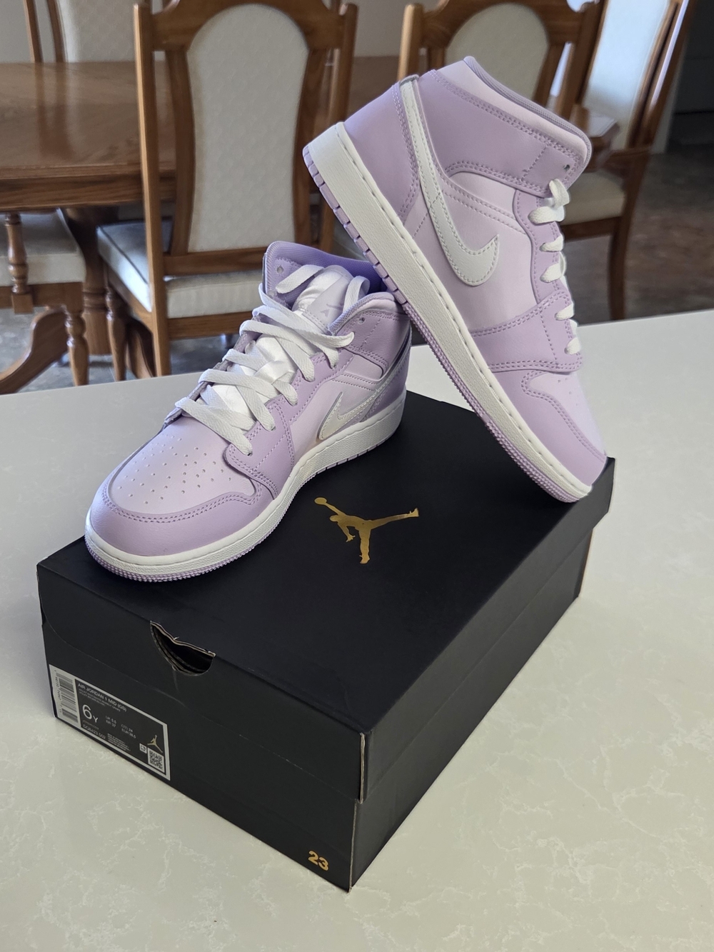 Nike Air Jordan 1 Mid "Barely Grape" Purple & White Sneakers, Brand New Unworn
